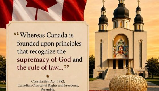 Picture of Canadian flag, Holy Trinity Metropolitan Cathedral church, mitre and gospel